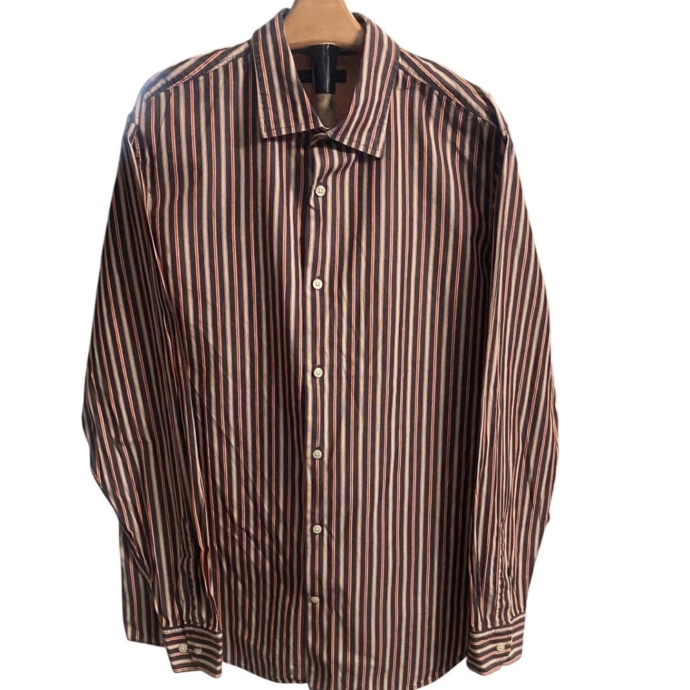 Banana Republic Classic Mens Brown Orange Striped Button Down Shirt L‎ 563517-00